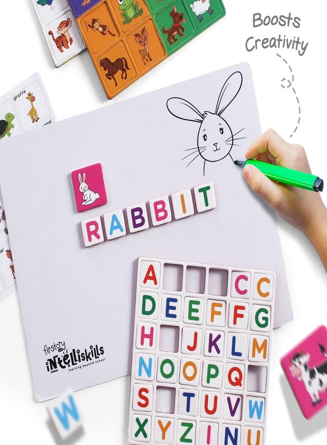 FIRSTCRY INTELLISKILLS لوحة إنتليس سكيلز المغناطيسية المميزة لتعليم تهجئة وتعلم أسماء الحيوانات للأطفال - 72 حرفًا، 32 صورة، ولوحة مغناطيسية واحدة، حروف أبجدية مغناطيسية للأطفال، لعبة تعليمية للأطفال من عمر 3 سنوات فما فوق، لعبة تهجئة للأطفال - Image 5